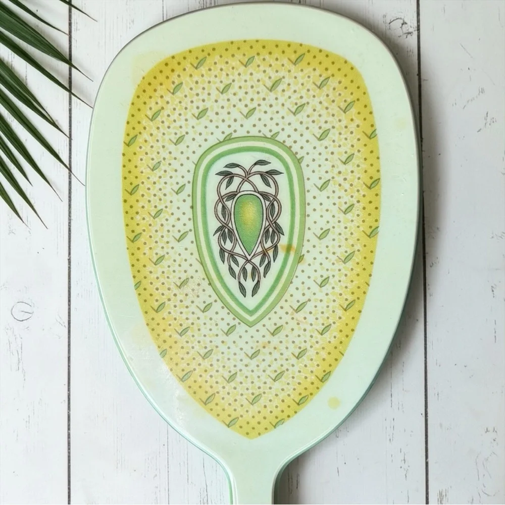 Vintage DuPont Lucite Hand Mirror Green Yellow Vanity Mirror Retro Table Mirror